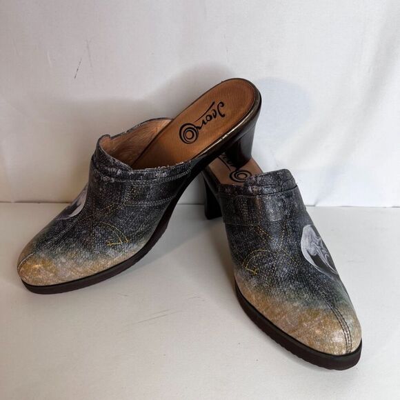 Icon "Pug in Denim" Leather High Heel Mules Slip On Clog Size 10M - Picture 11 of 11